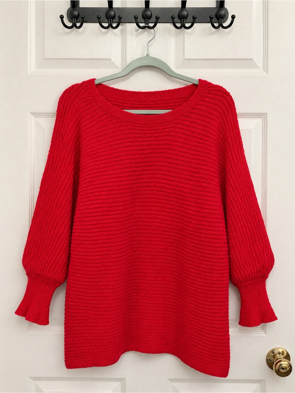 SHEIN Bright Red Ribbed Scoop Neck Sweater